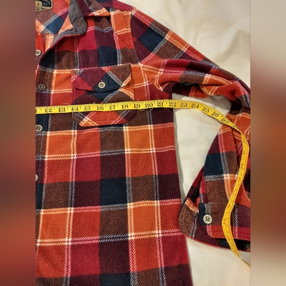 Classic Cozy Fleece Plaid Button Down Shirt In Red, Orange and Navy - Picture 6 of 7